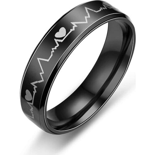 Ufine Titanium steel Personality Selling ECG Ring Wholesale Heart Beat Ring 6mm Party Rings jewelry R037