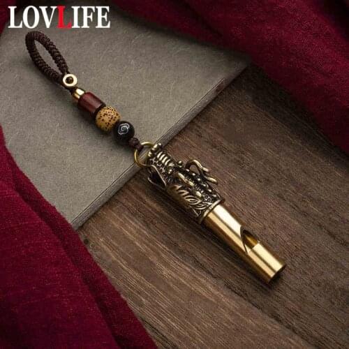 Handmade Brass Dragon Head Whistle Car Keys Chains Pendants Men Women Outdoor Survival Tools Necklaces Lanyard Keychains Charms
