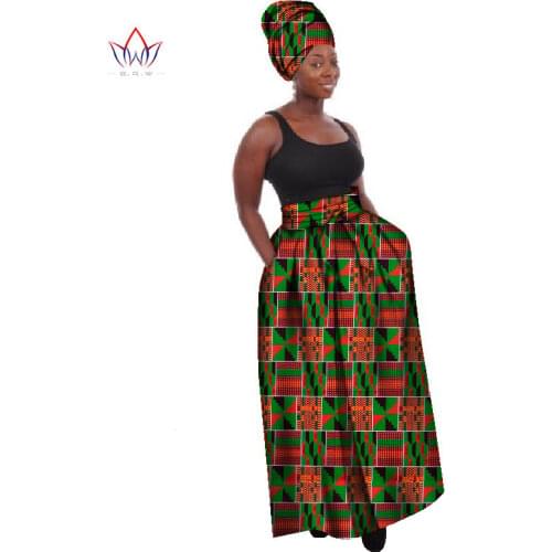 Summer Dashiki African High Waist Ball Grown Skirt Bazin Riche African Skirt+ headscarf africaine pour les femmes WY268
