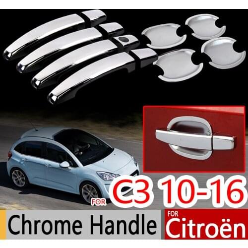 For Citroen C3 Mk2 Chrome Handle Covers Trim Set of 4PCS 2010-2016 Car Accessories Stickers Car Styling 2011 2013 2014 VT VTR