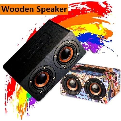 NEW M5 Mini Doodle Wooden Subwoofer Wireless BT Speaker Enhance Bass Portable 10W Bluetooth Speaker TF FM AUX Home Speaker