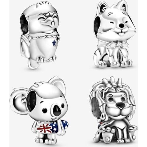 New 925 sterling silver American Bald & Surfing Koala Charm Fit pandora bracelet Union Jack Lio Akita Inu Dog Charm DIY jewelry
