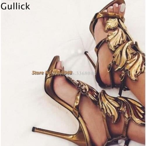 New Designed Hottest Leaf High Heel Sandals Wedge Metallic Winged Sandal Black White Summer Fashion Dress Shoes Cheap Price