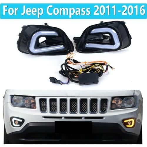 A Pair Car LED White Daytime Running Light+Yellow Side Turn Signal Turn signal For Jeep Compass 2011-2016 daytime running light