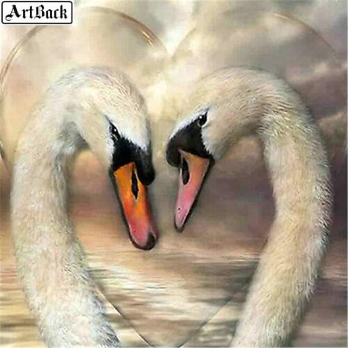 Full square 5d diy diamond painting swan heart icon diamond cross stitch animal 3d round sticker gift