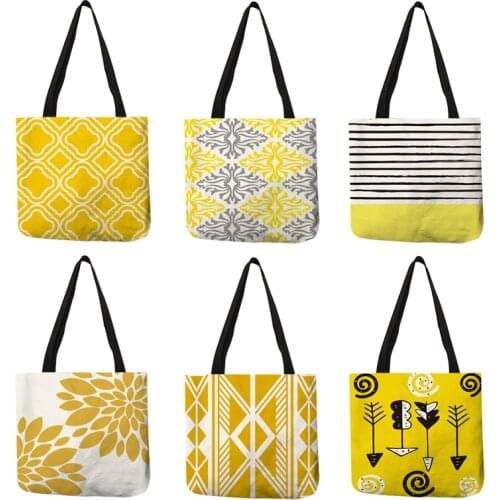 Fresh Yellow Orange Color Portable Tote Bag Women Girls Daily School Work Shoulder Bag Line Arrow Geometry Pattern Handbag Sack