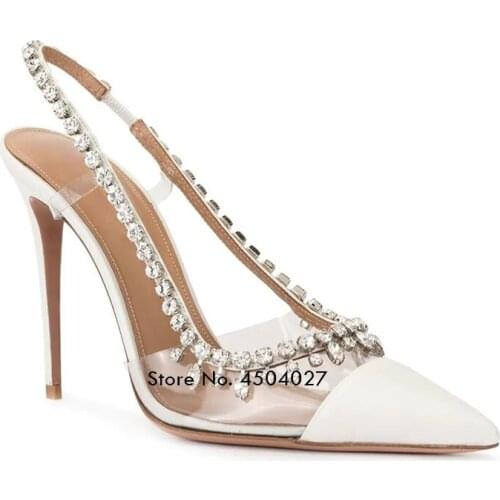 Clear PVC Transparent Pumps Rhinestone Patchwork Stilettos High Heels Pointy Toes Womens Party Shoes Nightclub Pump