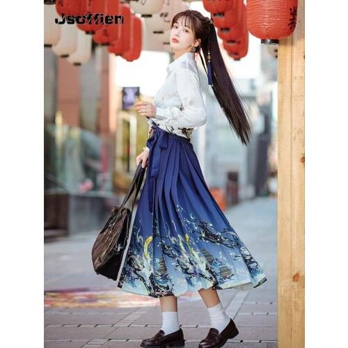 New Traditional Hanfu Clothing Woman Vintage Chinese Han Dynasty Shirt and Skirt Folk Dance Wear Singing Summer Dress Outfit