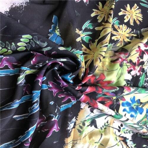 1 meter X 1.38 meter Black Digital Print Silk Fabric Quality Dress Skirt Shirt material