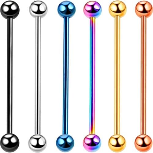 6Pcs Surgical Steel Long Industrial Barbell Ring Tongue Nipple Bar Tragus Helix Ear Piercing Body Jewelry 34mm Length 14G
