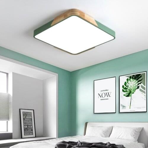Nordic Minimalist Wooden LED Square Ceiling Lamp Macaron Creative Lights for Study Childrens Bedroom Living Room Balcony Aisle