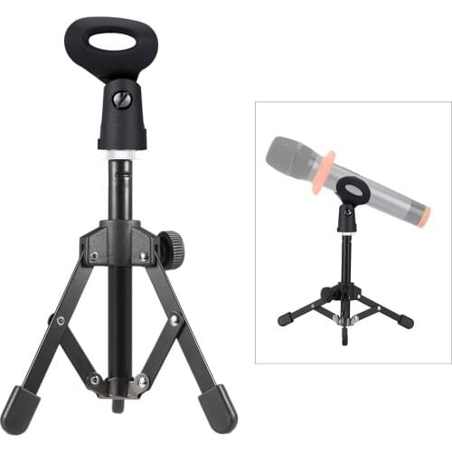 MS-12 Mini Foldable Adjustable Desktop Microphone Stand Tripod with Microphone Clip Holder Bracket for Meeting Lectures Podcasts
