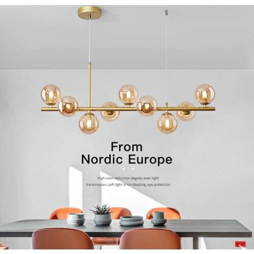 Modern LED Suspension Chandelier for The Living Room Dining Table Nordic Glass Ball Ceiling Pendant Lamp Black Kitchen Lighting