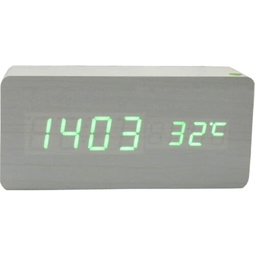 Clearance USB/AAA Powered Cube LED Digital Alarm Wood Clock Square Modern Sound Control Wood Clock Display Night Light Lamp