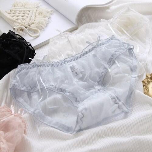 Lovely Peach Heart Women Cotton Underwear Seamless Panties Sexy Mesh Bow Transparent Panties Sensual Lingerie For Mature Women