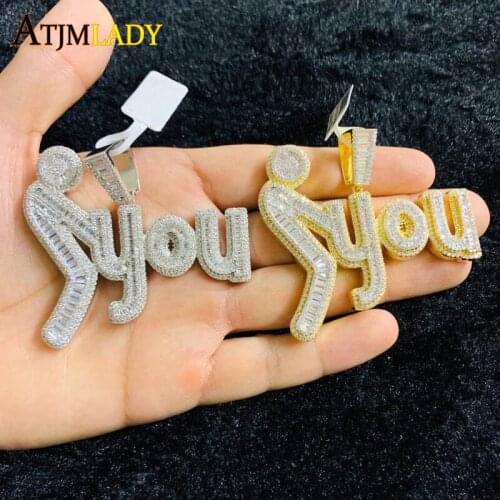 Top Quality 2 Colors Initial Letter Necklace Micro Pave 5A CZ Pendant Necklace Ice Out Bling Charm Statement Jewelry For Men