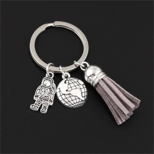 1Pc Space Universe Astronaut Keychain World Map Pendant And Tassel Keyring Making Friend Gift Handcrafts Jewelry E2580