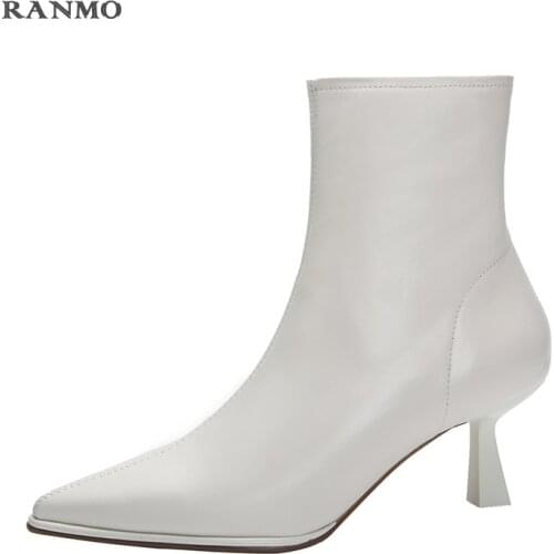 2021 Autumn New Side Zipper Shoes Woman Heels Elegant Genuine Leather High Hels Boots Party Dancing Women Boots Shoes for Women