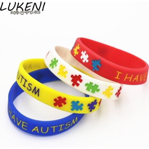 1PC I have Autism Puzzle Silicone Bracelets&Bangles Daily Reminder Colourful Wristbands in Kids Size Multicolor Gifts SH086