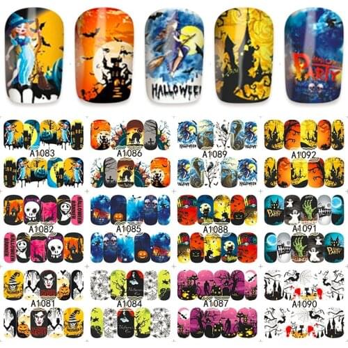 12 sheets water decal nail art nail sticker slider tattoo full Cover Halloween pumpkin head design Decals A1081-1092