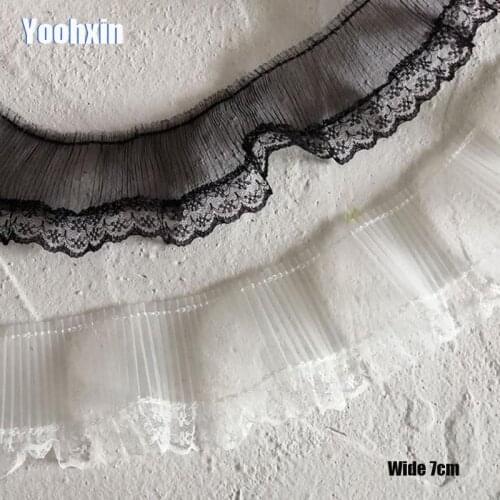 7CM Wide New black white Embroidery flower lace fabric trim ribbon DIY sewing applique collar dubai guipure dress wedding decor