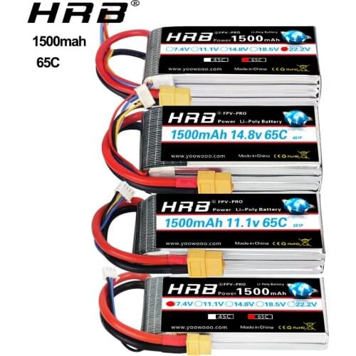 HRB 3S 4S Lipo Battery 11.1v 1500mah 14.8V 22.2V 65C XT60 connector for rc Wltoys 12428 fpv Drone mini helicopter CG033 Cars
