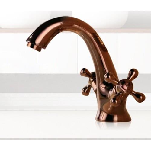Free shipping Dual handle rose gold bathroom basin faucet with top quality brass golden basin sink faucet and hot cold water tap