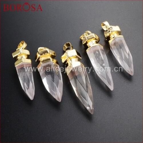BOROSA Faceted Natural White Quartz Crystal Point Beads Gold Color Necklace Pendant Fashion Jewelry Beautiful Gifts WX015