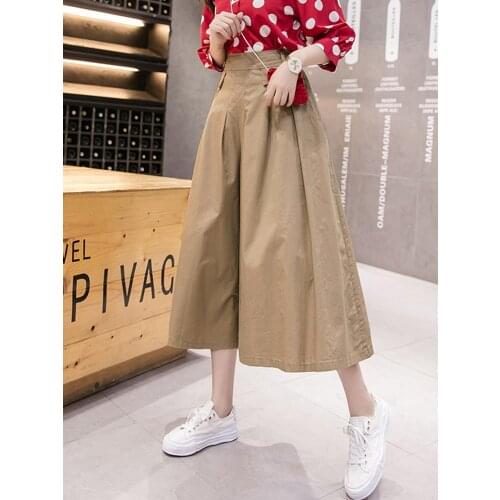 Casual Womens High Waist Pants 2021 Slim And Loose Capris Pants Straight Tooling Wide-Leg Pants Female Culottes Summer