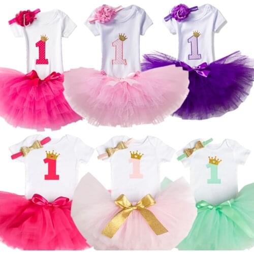 Little Girls Birthday Party Layered Dress Infant Christening Suits For 12 Month Baby Girls Bow Clothing sets Toddler Tutu Dress