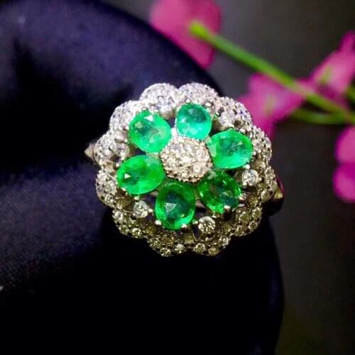 Flower Ring Natural and Real emerald ring Anniversary ring 925 sterling silver Fine jewelry For men or women