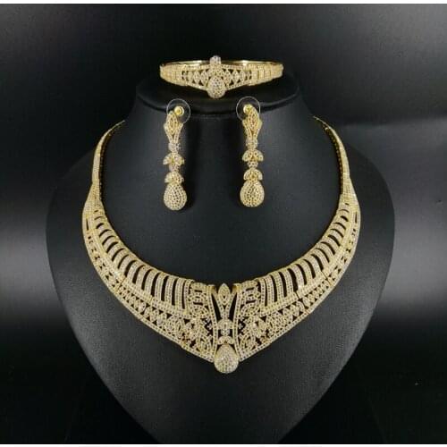 2020 new fashion luruxy crystal CZ zircon necklace earring bracelet ring jewelry set wedding bride banquet dressing jewelry set