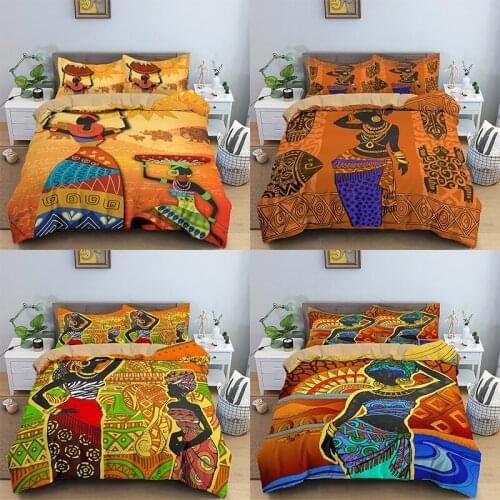 Ethnic Flavor Bedding Sets African Women Duvet Cover Bed Linen Pillowcase Set Twin/Queen/King Size Bed Room For Kids Bedding