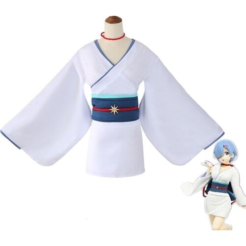 Remu Cosplay Costume Anime Re Zero Kara Hajimeru Isekai Seikatsu White Kimono Yukata Cosplay New Halloween Costumes for Women
