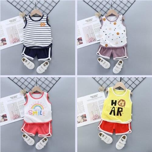 Summer New Arrival Baby Girls Boys Clothes Childrens Sleeveless T-shirt Tops+pants Toddler Kids Outfits Set 2pcs Clothing Set