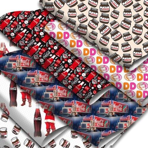 Drinking Coke Printed Faux Leather Sheets Syntheric Leather Fabric 20x33cm for DIY Earrings Hair Bows Garment Handbags