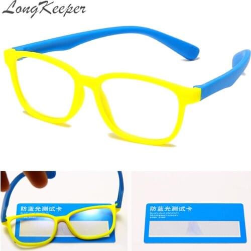 LongKeeper Square Anti Blue Light Glasses For Kids Boys Girls Computer Gaming Glasses Frame Children Flexible Optical Eyewear