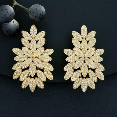 ModemAngel Mixed Full Mirco Paved Crystal Zircon Luxury Trendy Wheat Design Engagement Wedding Party Fashion Earring Jewelry