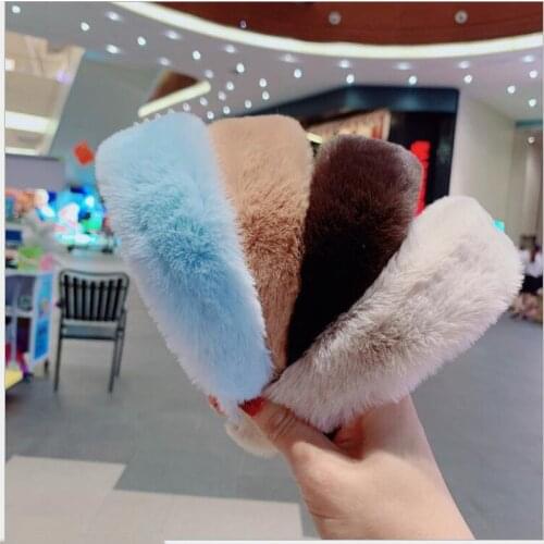 MOFLO 2021 Winter 26 Colors Soft Rabbit Fur Hair Hoop Furry Hairbands Faux Fur Headband for women