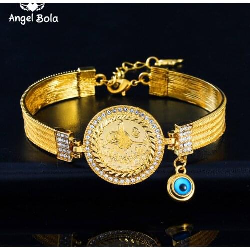 Muslim Islamic Bracelet Women Gold Color Bracelet Jewelry High Quality Romantic Bridal Oman Coin Bracelet Wedding Turkish Gift