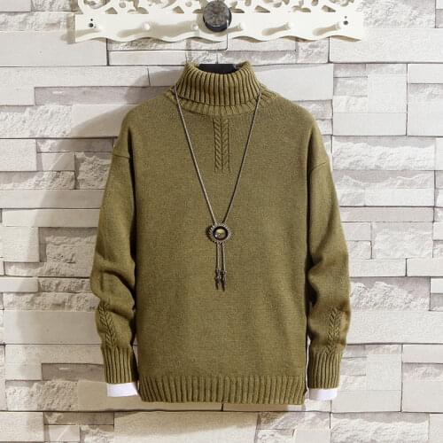 Mens Turtleneck Half Wool Pullover Autumn Winter Solid Slim Fit Long Sleeve Clothes Knitted Casual Male Sweater Drop Shipping