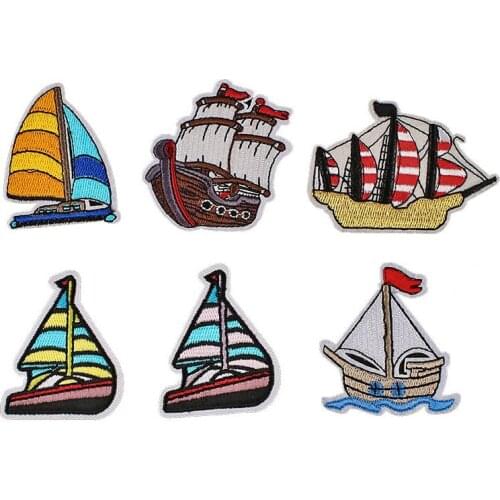 Sailing Series Boat Patches for Clothes DIY Lovely Iron on Appliques Thermal Clothing Stickers Embroidery Cartoon Badges