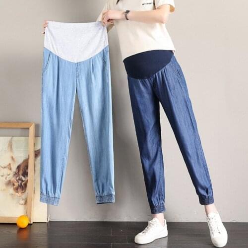 Fdfklak New Maternity Jeans Pants For Pregnant Women Jeans Blue Trousers L-5XL Plus Size Maternity Clothes For Pregnant Pants