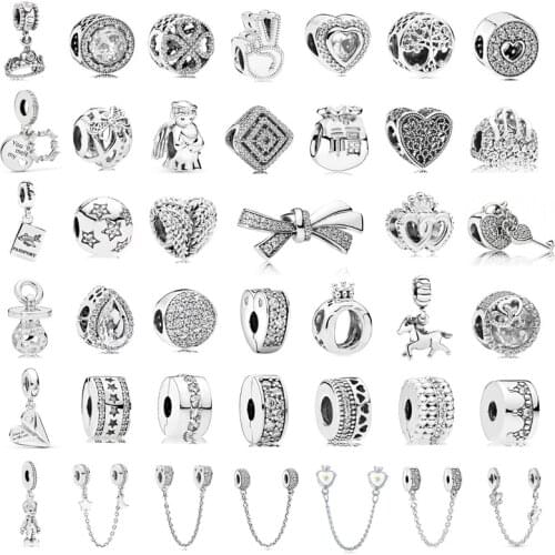New Fashion Charm Original Silver Diamond Bowknot Beads Suitable for Original Pandora Ladies Bracelet Jewelry Gift