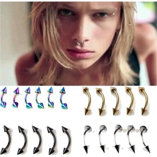 Pinksee 10 x Stainless Steel Spike Curved Barbell Eyebrow Rings Bar Tragus Body Piercing Jewelry Wholesale