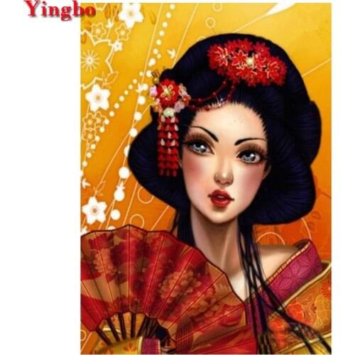Full square round Diamond Painting Cross Stitch Geisha 5D DIY Diamond Embroidery Japanese woman Mosaic Pictures Of Rhinestones