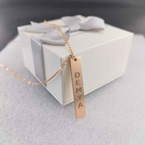 Custom Engrave 925 Silver Vertical Bar Necklace Customize Your Actual Handwriting Personalized Signature Pendent Christmas Gift