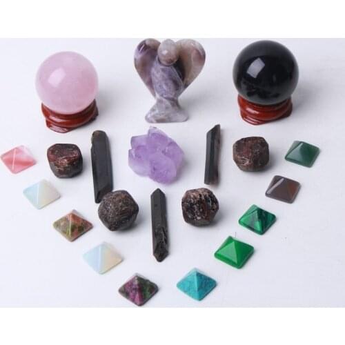 Natural crystal ball angel statue pyramid Minerals Gemstone Mixed reiki healing home office decor 220-250g