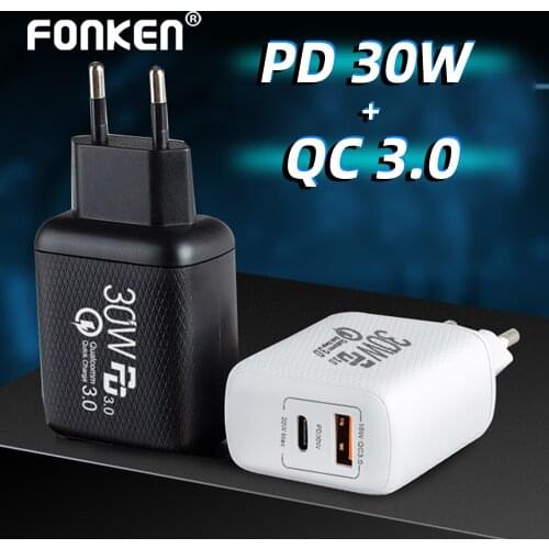 FONKEN Usb Pd Charger 2 Port 48w Quick Charge 3.0 Usb C Cable Charging for Iphone Xiaomi Fast Qc3 Type C Wall Charger Adapter