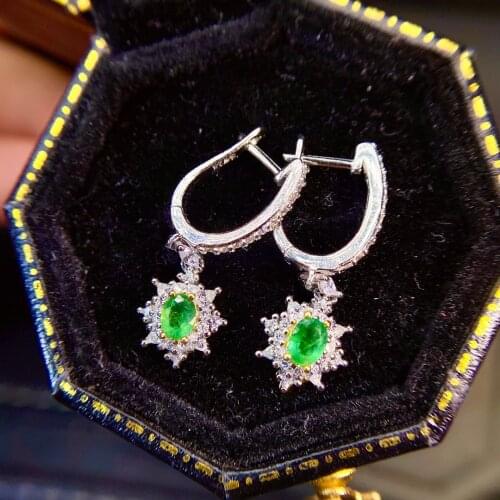 SHILOVEM 925 sterling silver Natural Emerald stud earrings classic fine Jewelry women wedding gift wholesale jce03048523agml